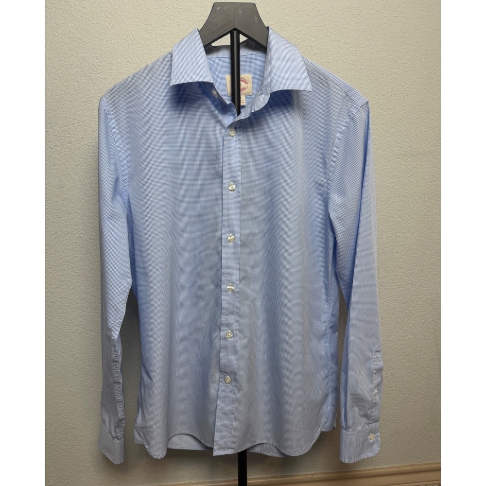 Brooks Brothers Red Fleece Mens Blue Gingham Button Up Shirt Size M Tailored Fit